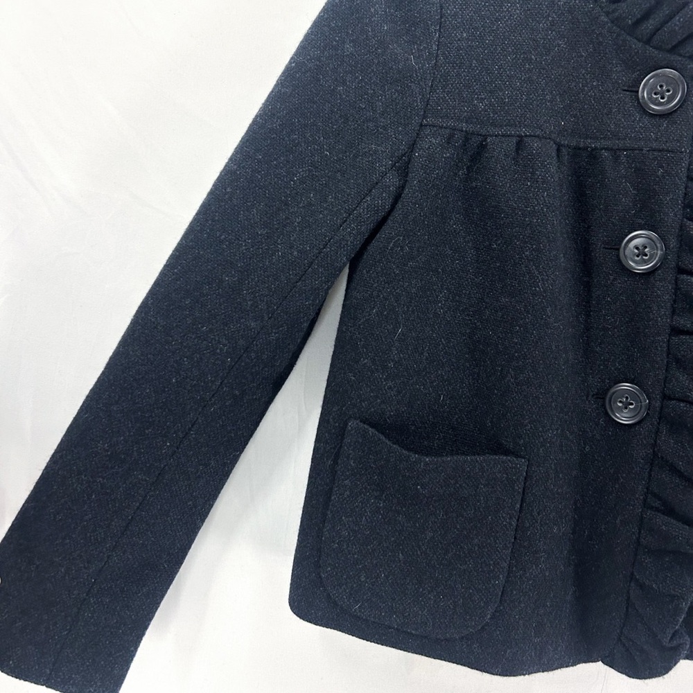 Y2K J. Crew Fiona 100% Wool Heathered Grey Cropped Ruffle Jacket Size 2 - Picture 4 of 7